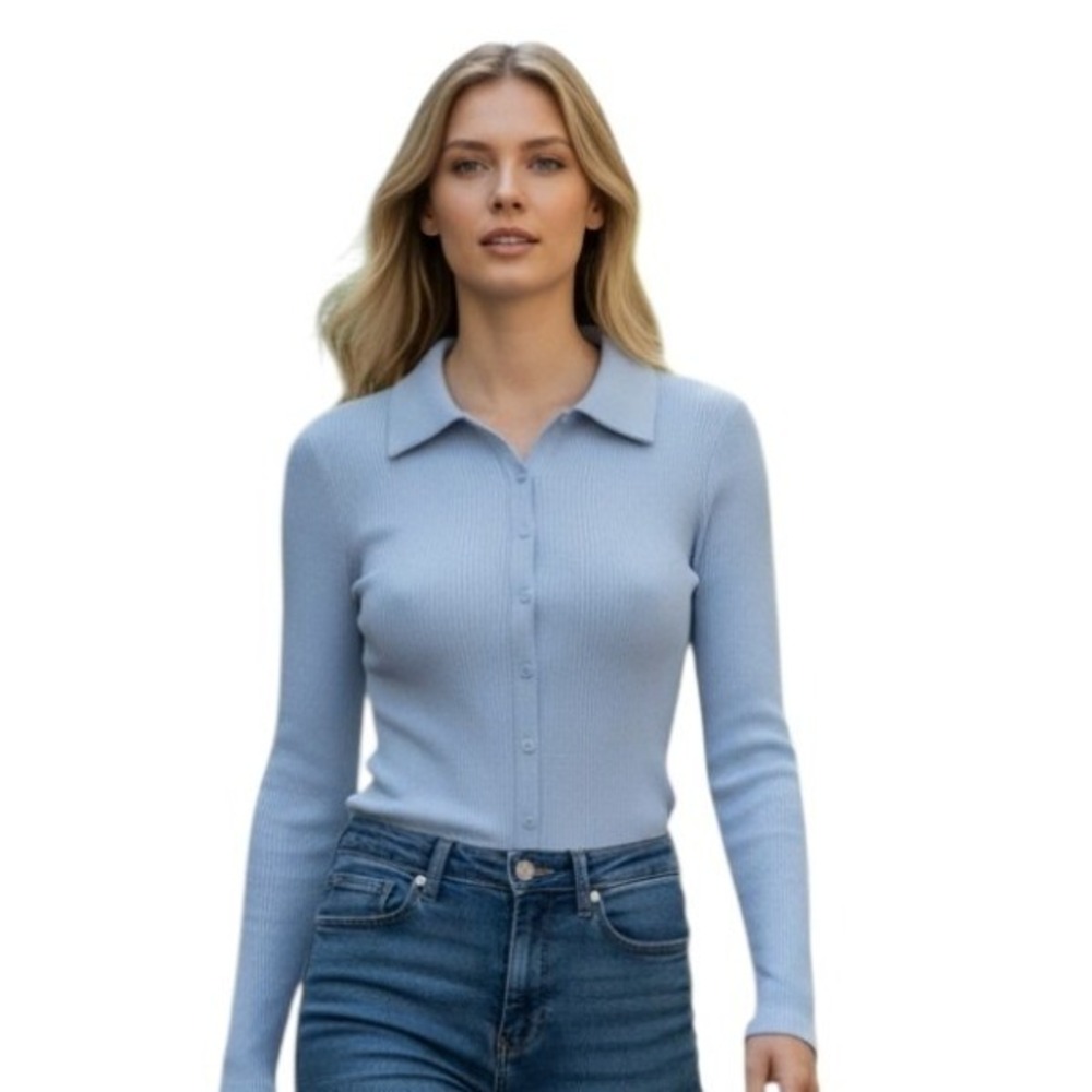 NWT Abercrombie Fitch Ribbed Stretchy Women's‎ XS Preppy Lounge Casual Button Up
